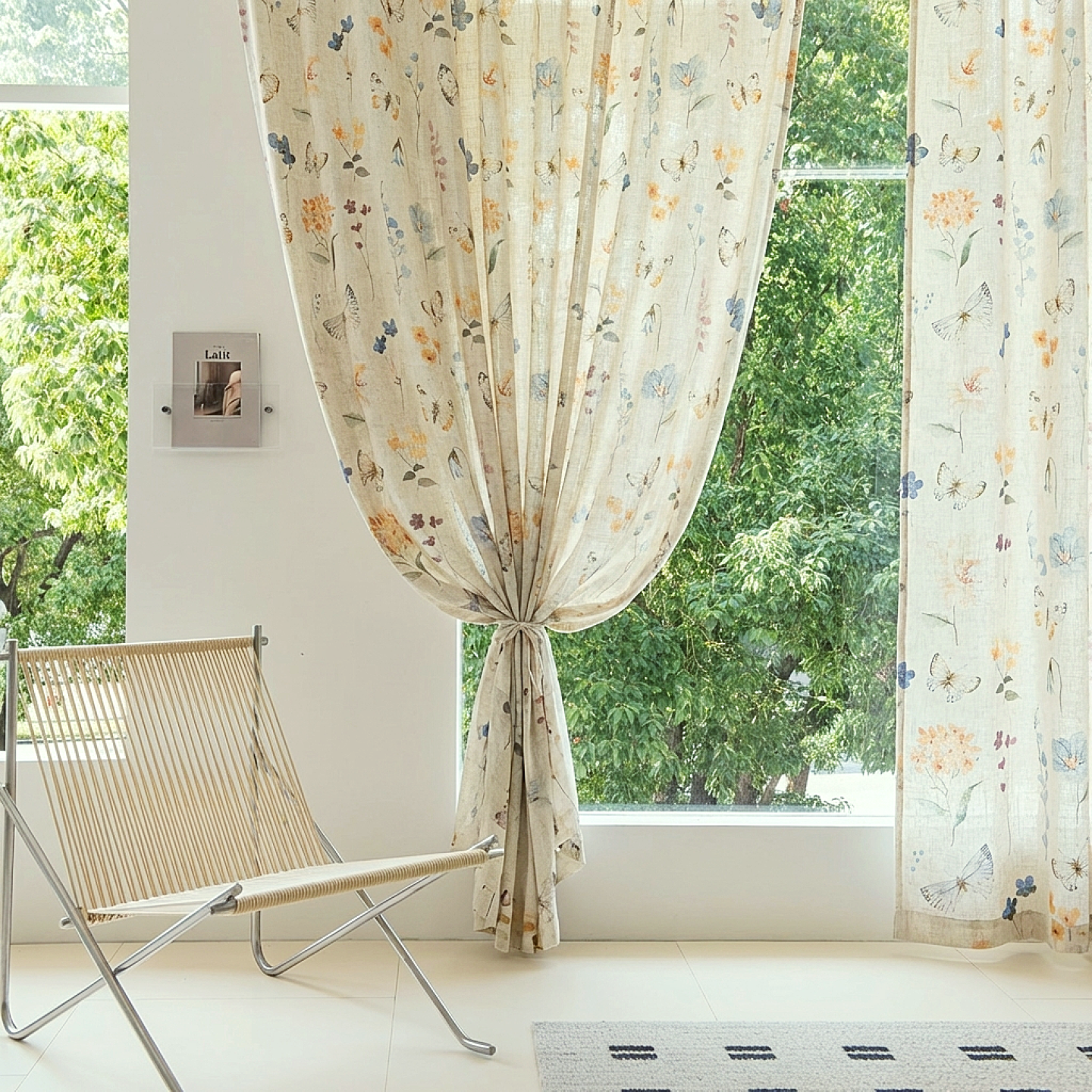 Printed Linen & Rainbow Sheer Custom Curtains 6
