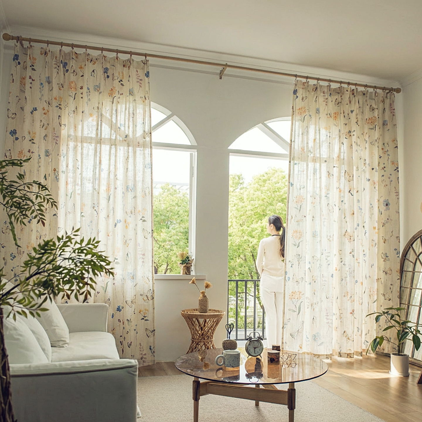 Printed Linen & Rainbow Sheer Custom Curtains 8