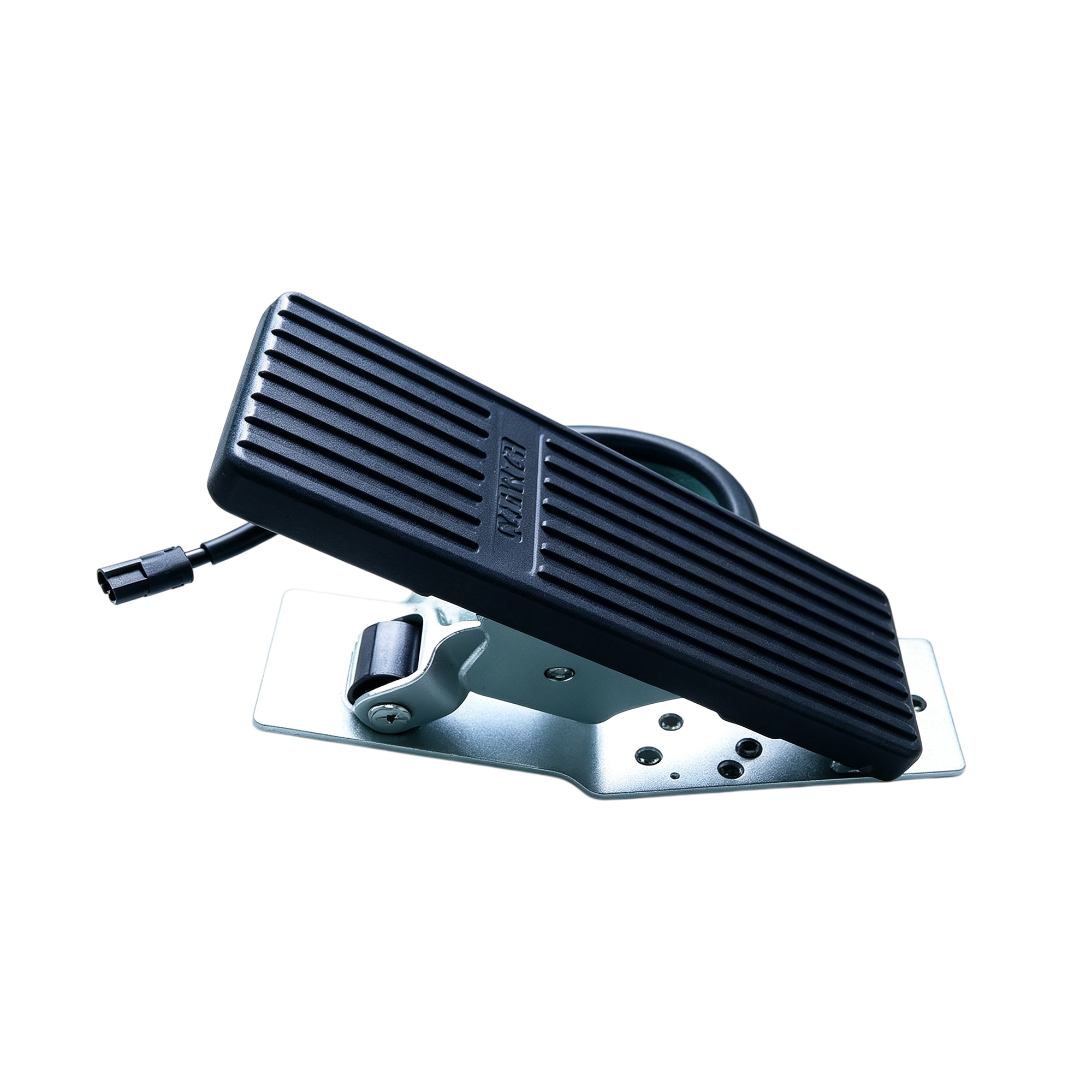 Floor-mounted electronic accelerator pedal assembly with ribbed pedal pad and steel mounting bracket