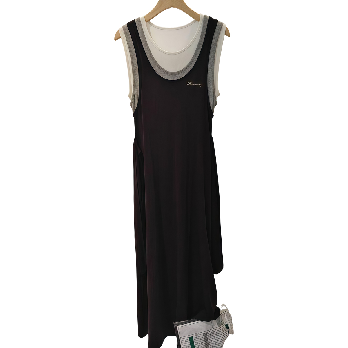 Layered sleeveless knit dress with contrast ribbed trim