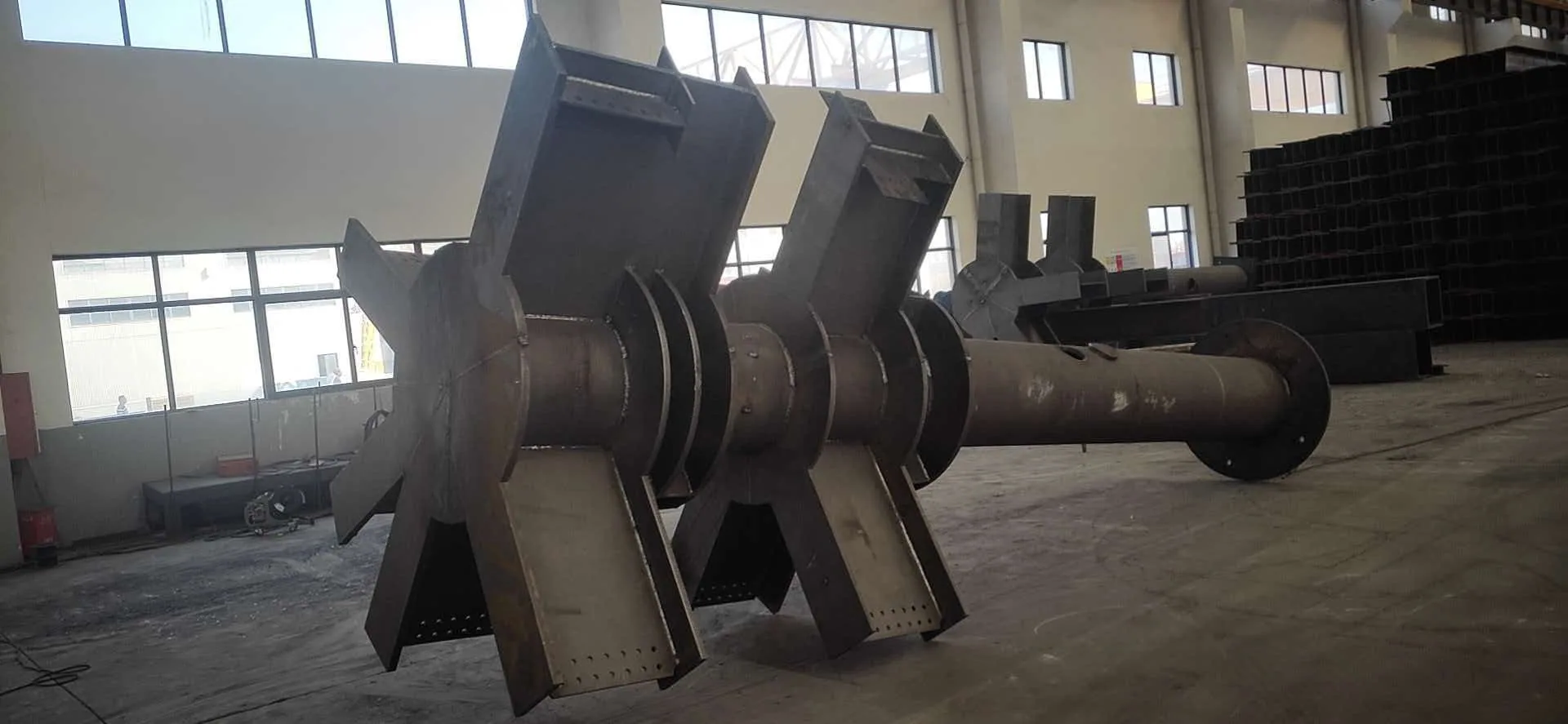 A fabricated steel support component finished in the workshop