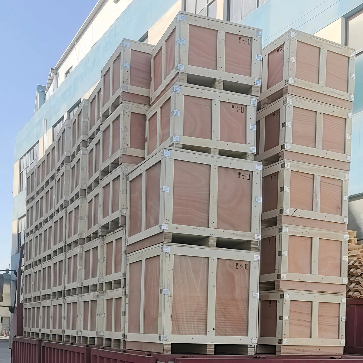 Wooden export crates loaded on a truck bed for shipment