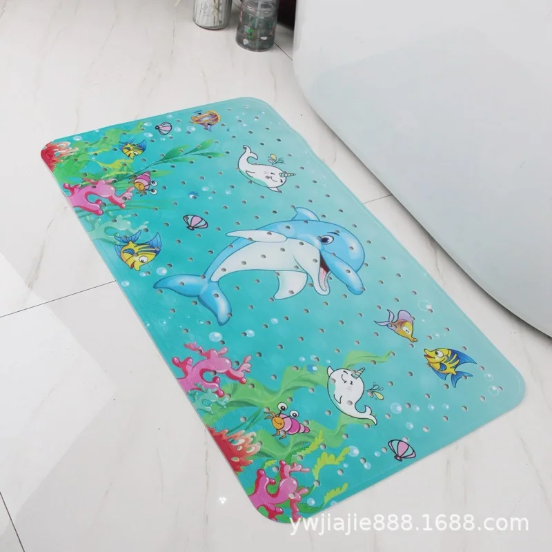 Sea Turtle PVC Eco-Friendly Cartoon Kid-Friendly Floor Mat Non-Slip with Secure Suction Cups & Drain Holes for Various Ages