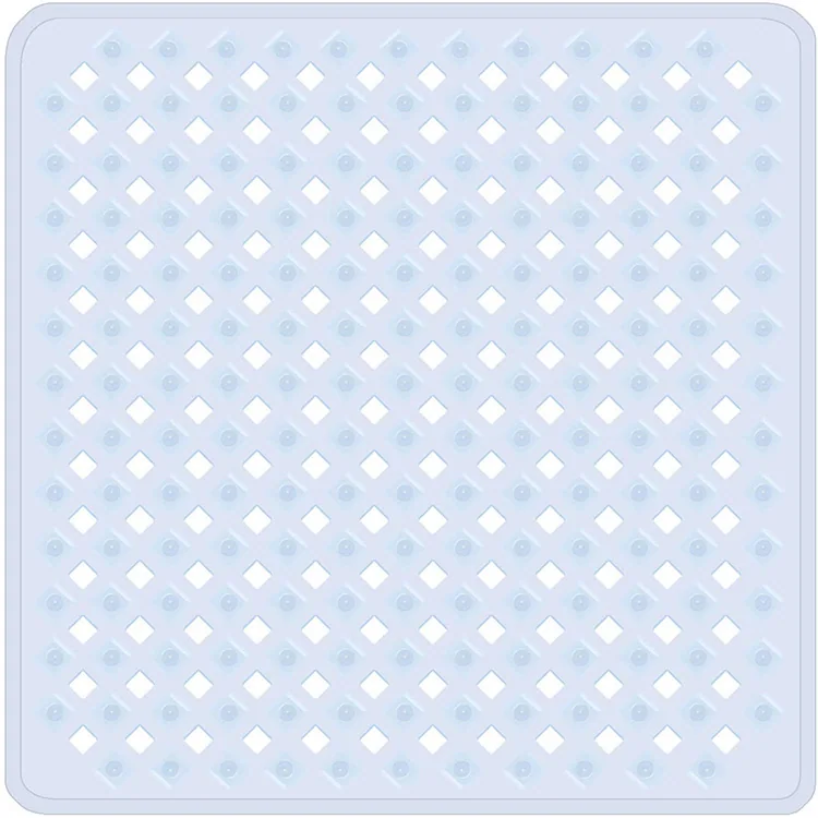Durable Classic Square PVC Bath Mat Suction Cups Non-Slip Eco-Friendly Machine Washable Shower Tray Enhanced Safety Solid