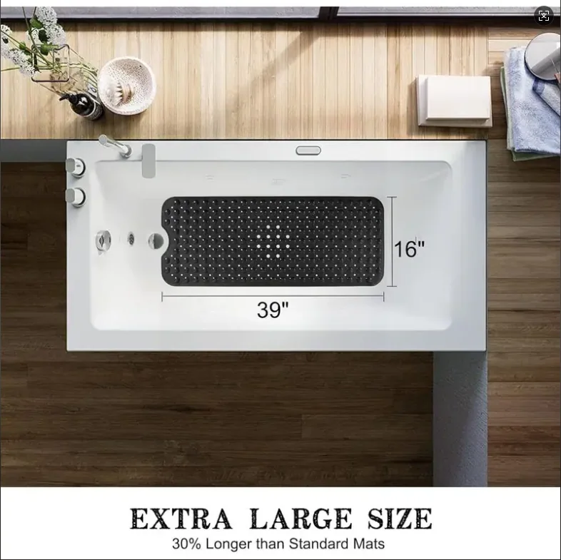 Machine-Made Eco-Friendly Non-Slip 40*16 Inch Square Bath and Showermat for Kids' Tub with Drain Holes and Cups PVC Bath Mat