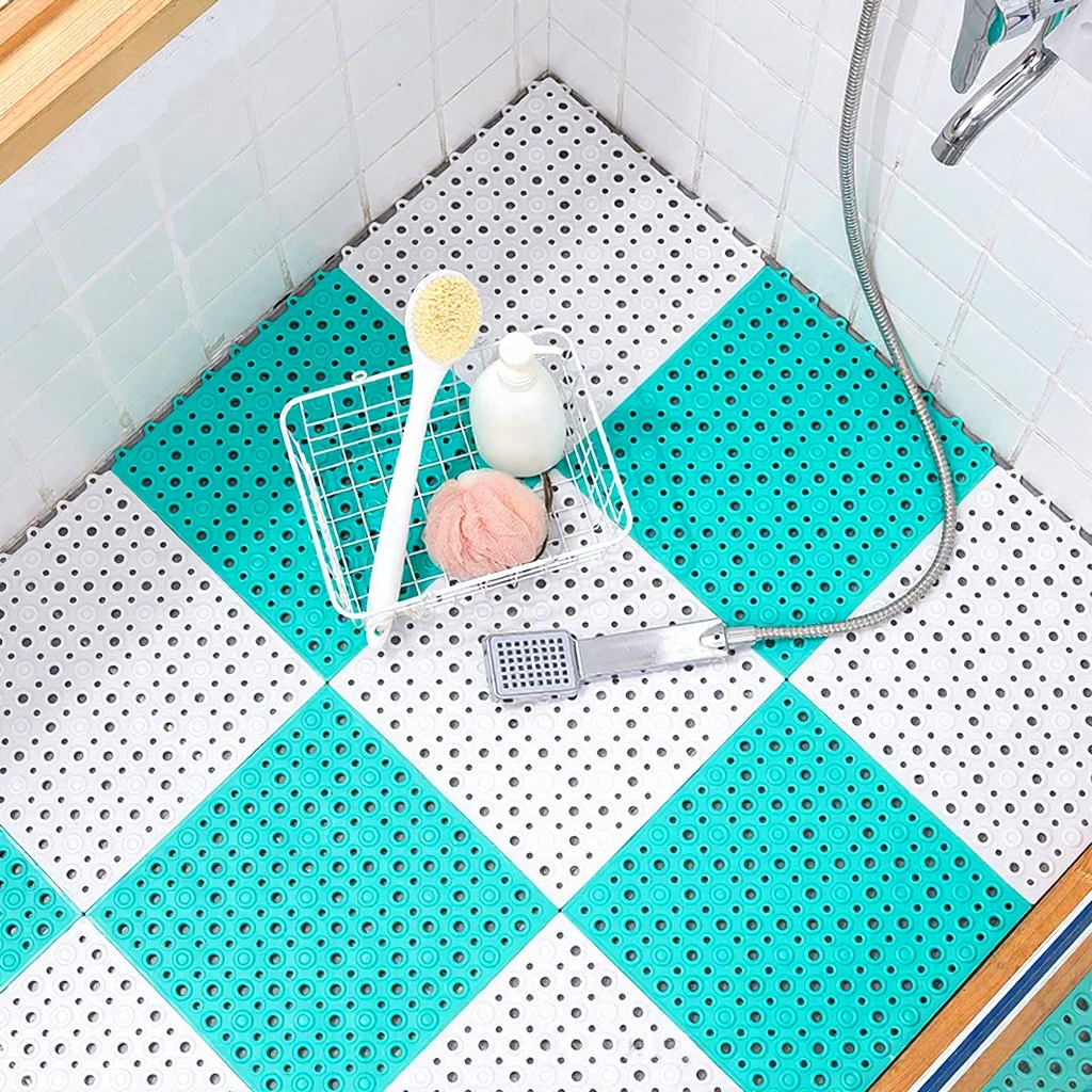 New Design Splice Waterproof Eco-Friendly Diy PVC Bath Mat Non-slip TPE Solid Pattern Bathroom Rug Shower Interlocking Foot Mat