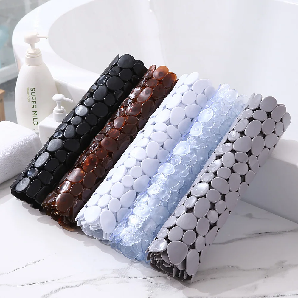 2026 Hot PVC Square Stone Pebble Non Slip Bath Mat 54x54cm Full Suction Cup Washable Safety Home Hotel European Style Colors