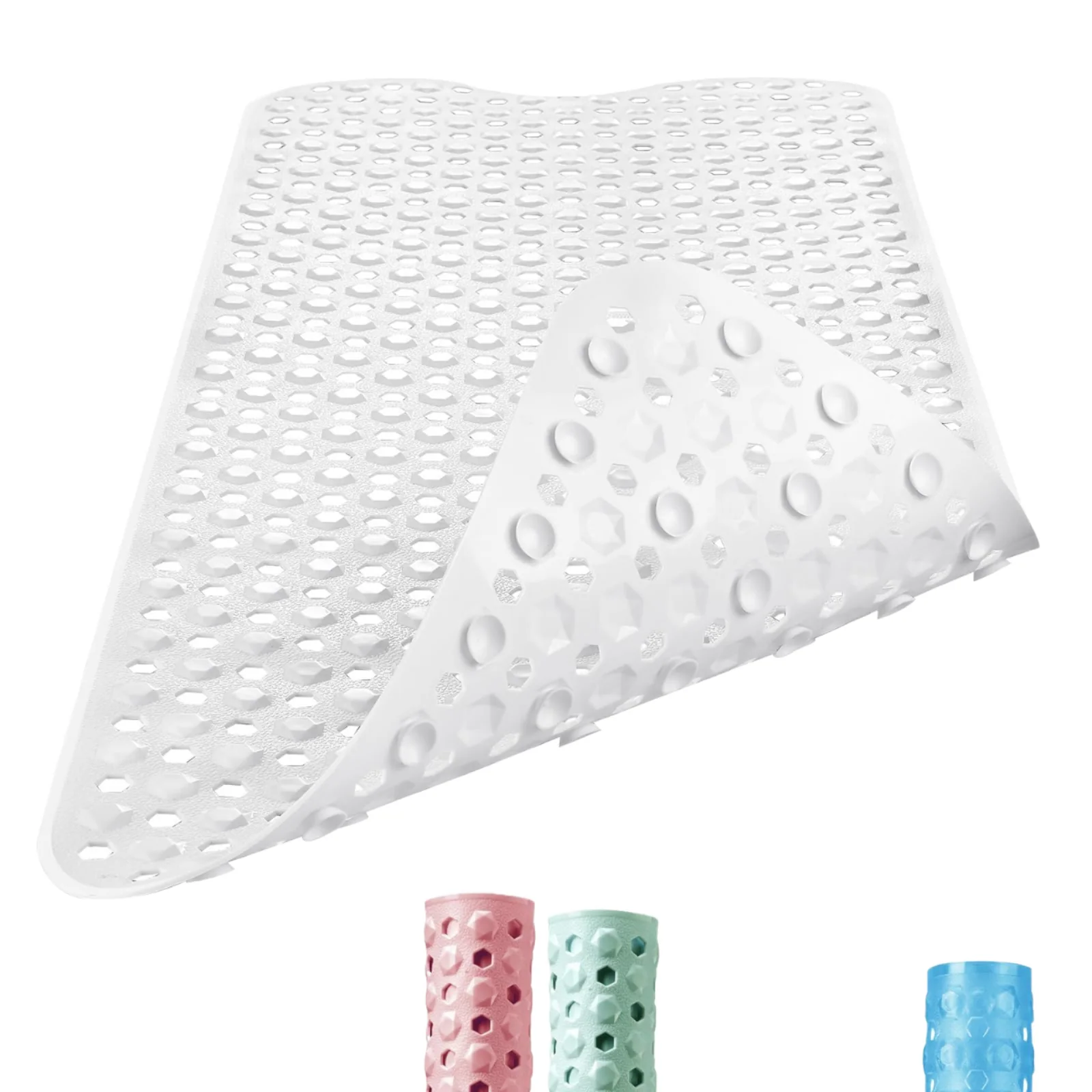 Luxury White Premium Vinyl Anti-Slip Shower Mat Hollow Hexagon Pattern Strong Suction Cups 100x40cm for Elderly Children