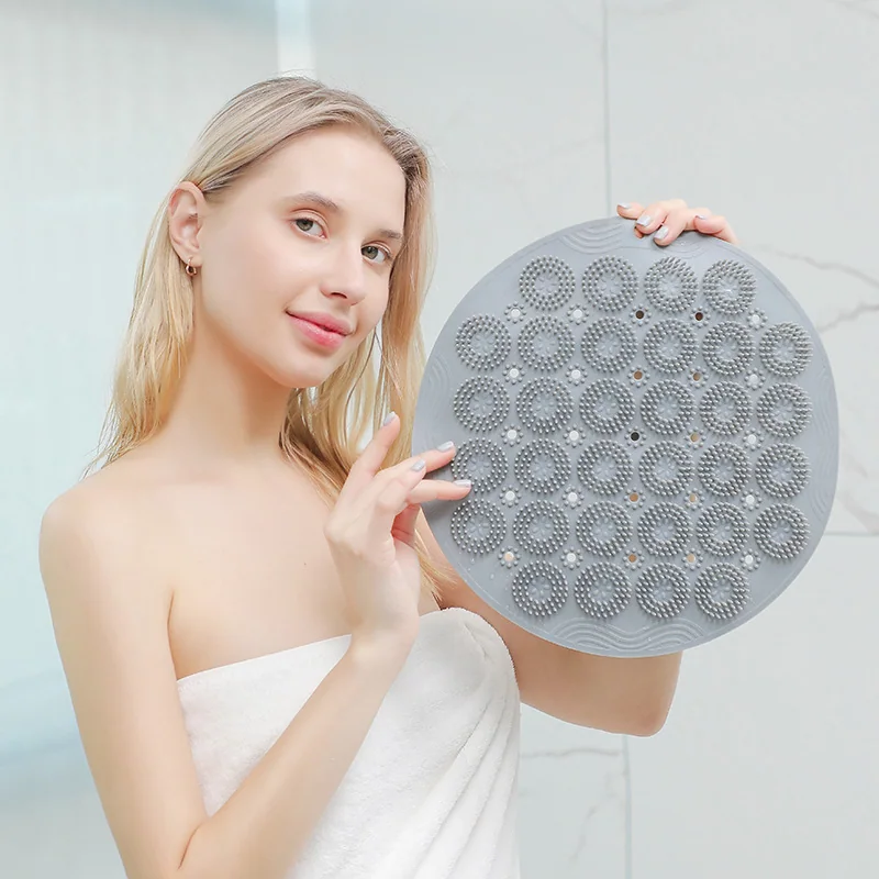 Shower Foot Scrubber Massager Cleaner for Floor Acupressure Mat with Non-Slip Suction Cups PVC Solid Pattern Bath Room