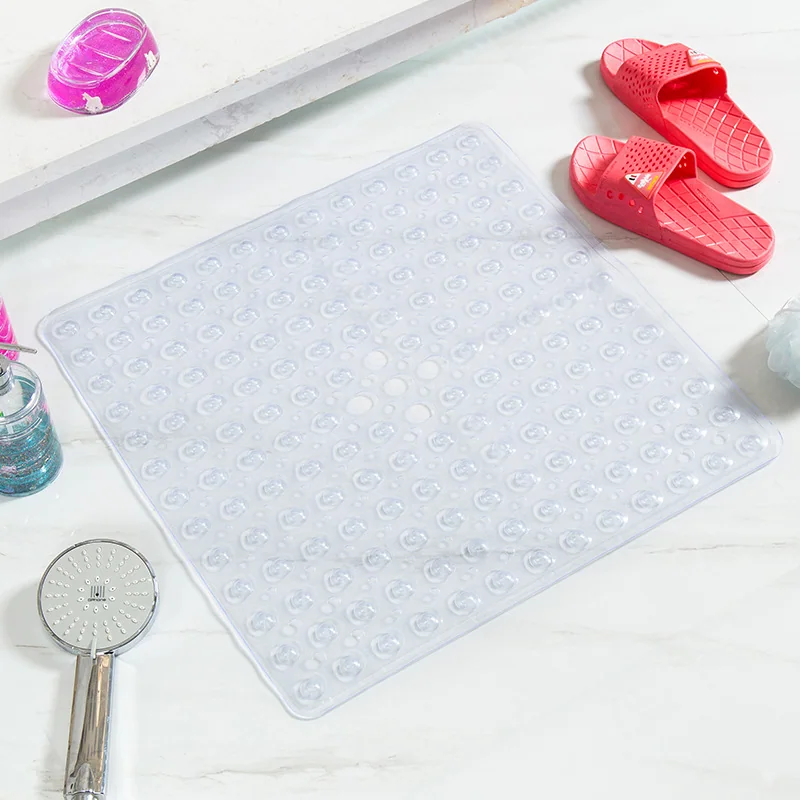 Square Non Slip Eco-Friendly PVC Bath Mat 21 X 21 in for Bath Room Tub Floor Strong Suction Stable Anti-Slip Massage Shower Room