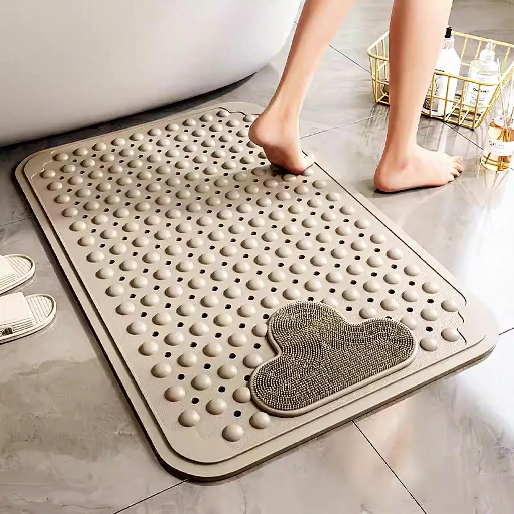 Strong Suction Cups Foot Massager Eco-Friendly Solid Bath Mat Drain Holes Hard PVC Safety Bathtub Mats Non Slip Shower Mat