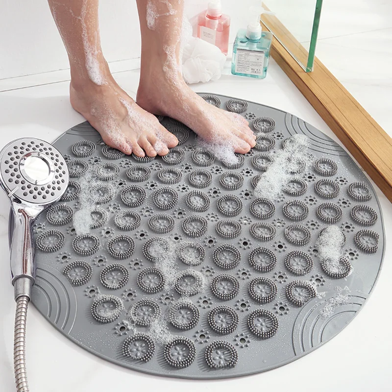 Round PVC Non-slip Bath Mat with Suction Cups Modern Solid Design Eco-Friendly Foot Massage Pad for Shower