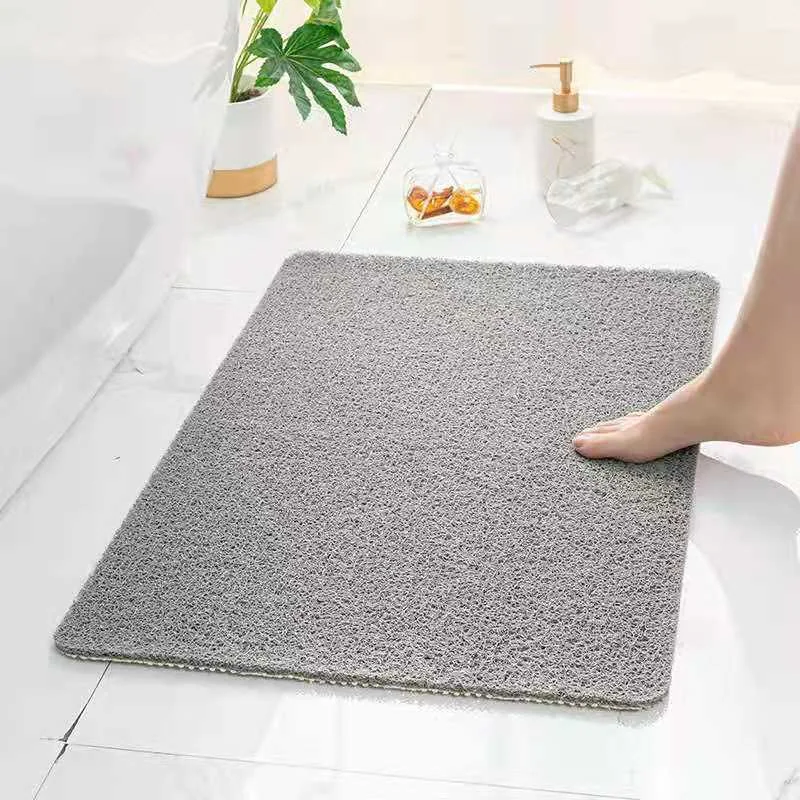 60x40cm Grey Rectangular Solid PVC Loofah Coil Design Shower Mat Anti-slip Massage Eco-Friendly Back Suction TUV Certified