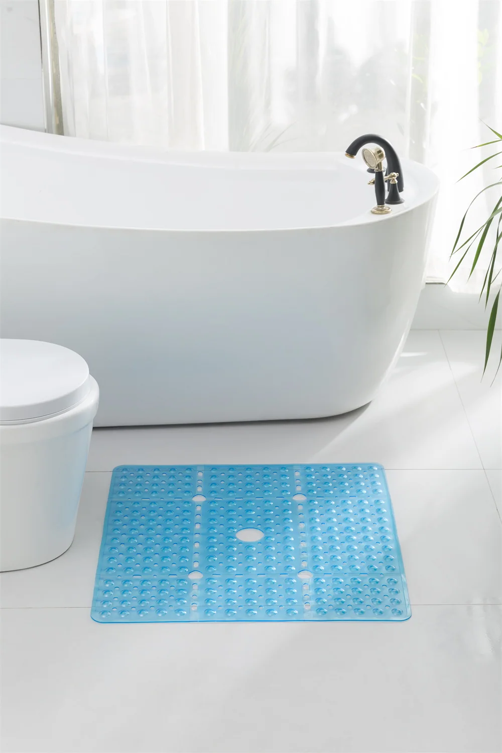 70x70CM Solid PVC Non-Slip Square Shower Mat Strong Suction Cups Drain Holes Eco-Friendly Antibacterial Modern Machine Made