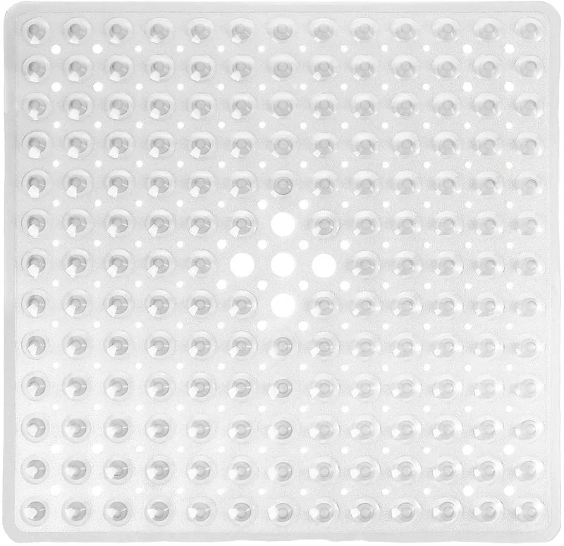 Secure Anti-Slip Modern Solid PVC Square Shower and Bathtub Mat Machine Washable with Suction Cups for Bathroom Use