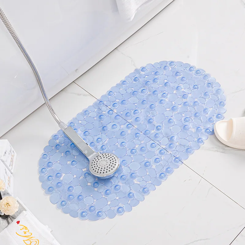 Classic Oval PVC Shower Mat with Non-Slip Pebble Design Solid Pattern Eco-Friendly Suction Cups for Shower Bath