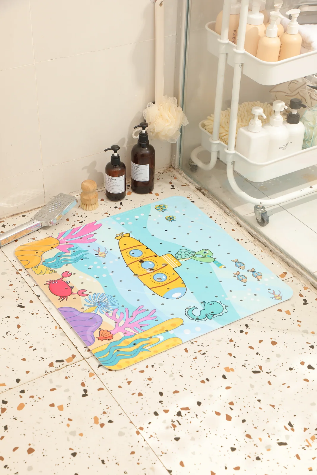 Cartoon Printed PVC Non Slip Bath Mat, Suction Cup Bathroom Shower Floor Mat for Bathtub Bathroom