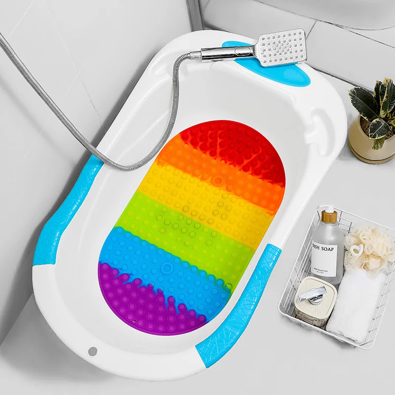 Machine Washable PVC Non Slip Mildew Resistant Solid Classic Baby Bath Mat Toddler Bath Tub Mat with Suction Cups for Bath Room