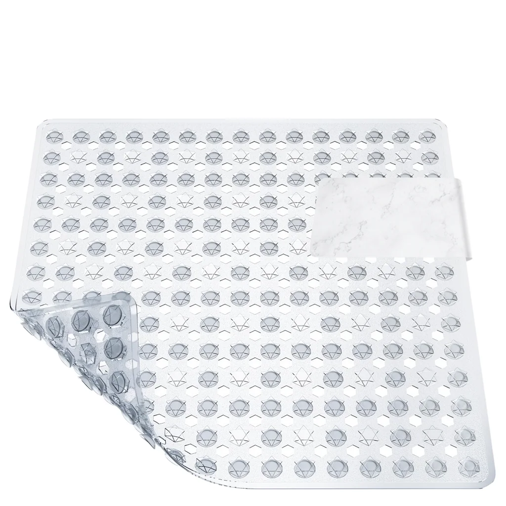 Extra Thick PVC Machine Washable Square Bath Mat-Heavy Duty Anti-Slip Shower Mat with Suction Cups Waterproof Bathroom Rug