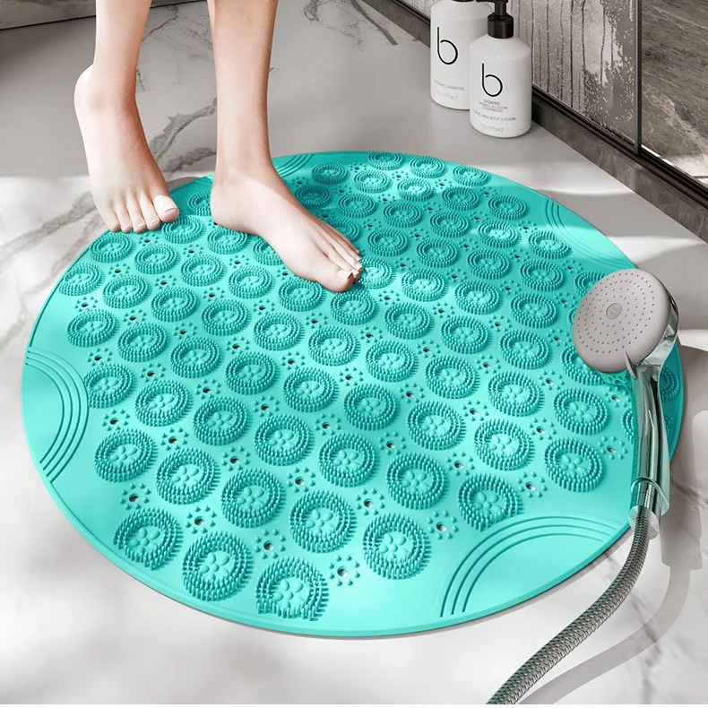 New Bathroom Non-Slip Mat Suction Cups Massage Function Waterproof PVC Material Modern Minimalist Design Circle Shape Solid