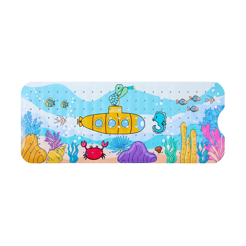 JIAJIELI OEM Eco-Friendly Extra Long 100X40CM Cartoon Printing Bath Mat PVC Suction Cups Drain Holes Non-Slip Shower Mats