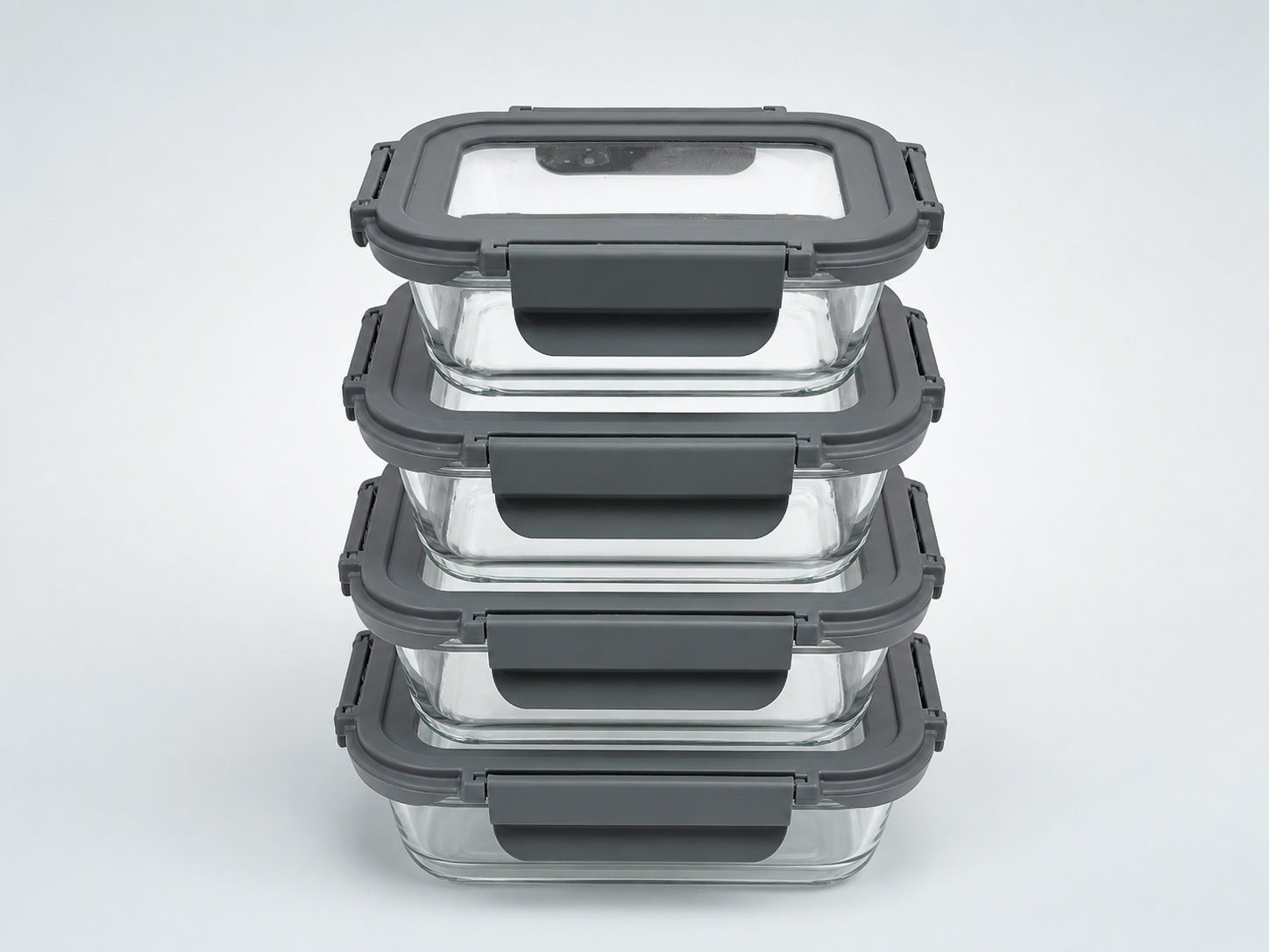 Hinged Non-Vented Glass-Lid Rectangular Food Container — Variant 1